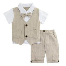 Load image into Gallery viewer, Baby Baptism  Tuxedo Formal Outfit  Striped Vest+Short 2pcS Shirt