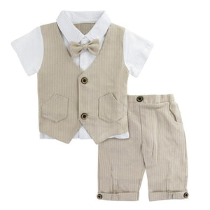 Baby Baptism  Tuxedo Formal Outfit  Striped Vest+Short 2pcS Shirt