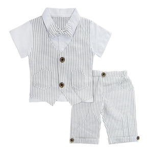 Baby Baptism  Tuxedo Formal Outfit  Striped Vest+Short 2pcS Shirt