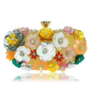 Women Colorful Flowers Bags Rhinestones Pearl  Red Clutch Party Evening Small Purse