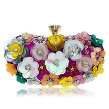 Load image into Gallery viewer, Women Colorful Flowers Bags Rhinestones Pearl  Red Clutch Party Evening Small Purse