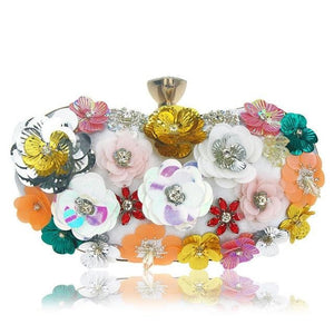 Women Colorful Flowers Bags Rhinestones Pearl  Red Clutch Party Evening Small Purse