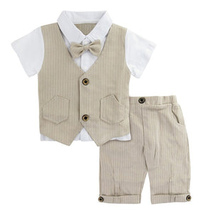 Baby Boy Gentleman Suit Set Kids Baptism Wedding Tuxedo Formal Outfit Infant Birthday Party Gift 2pcS Summer Clothing