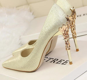 bridal shoes gold high heels pointed toe pumps
