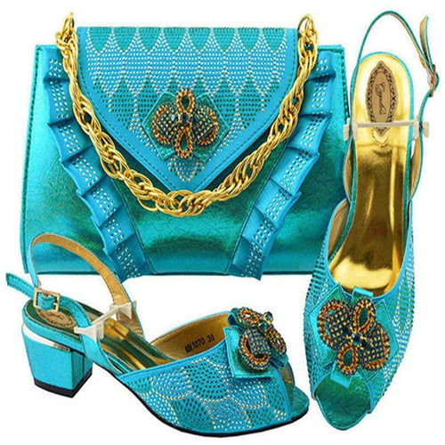 Italian Elegant Sky Blue Shoes With Matching Bag Set High Quality.