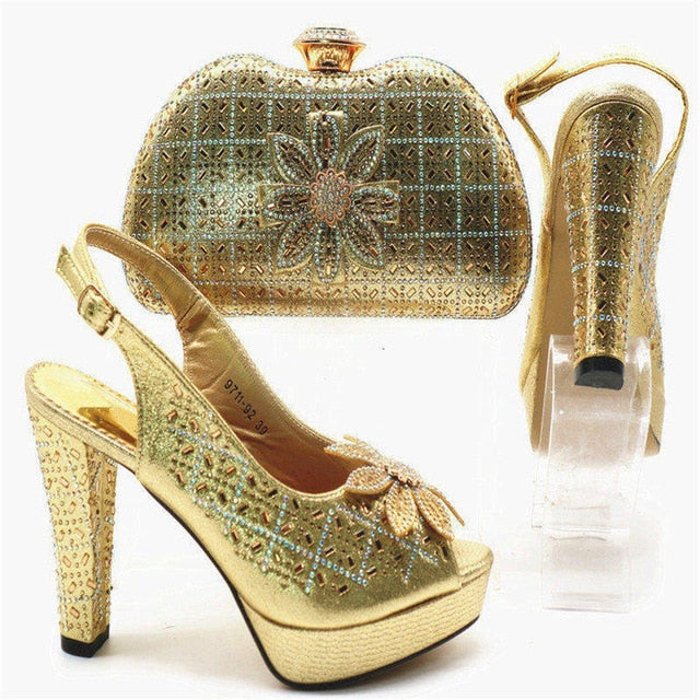 Capputine New Design Italian Gold Color Shoes With Matching Bag