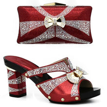 Load image into Gallery viewer, Latest Red Color African Shoes and Matching Bag with Rhinestone Nigerian Shoe