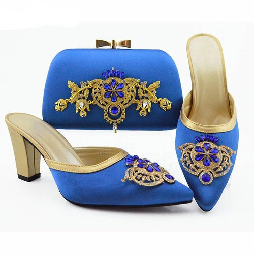 2019 Shoes and Bag Sets Blue Color African Shoes with Matching Bags