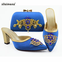 Load image into Gallery viewer, 2019 Shoes and Bag Sets Blue Color African Shoes with Matching Bags