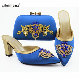 2019 Shoes and Bag Sets Blue Color African Shoes with Matching Bags