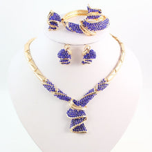 Load image into Gallery viewer, Fashion High Quality Nigerian Wedding African Beads Jewelry Sets Blue Crystal Dubai Gold Color Big Jewelry Sets Costume