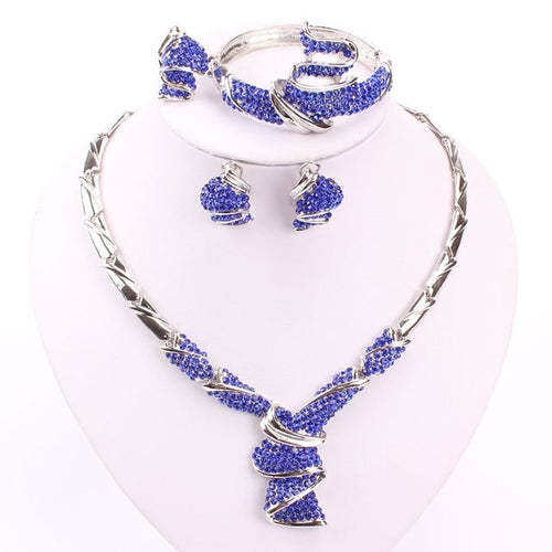 Fashion High Quality Nigerian Wedding African Beads Jewelry Sets Blue Crystal Dubai Gold Color Big Jewelry Sets Costume