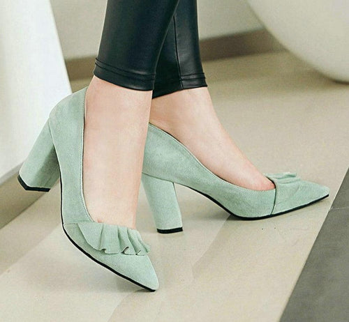 ESVEVA 2020 Women Pumps Shoes Sweet Style Women Shoes Pumps Fashion Square High Heels Size 34-43 Shallow Slip on Pointed Toe