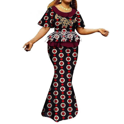 Fashion African Skirts Set Women Elegant Applique Tops and Long Skirts African Print Women African Suit 2 Piece Set WY6402